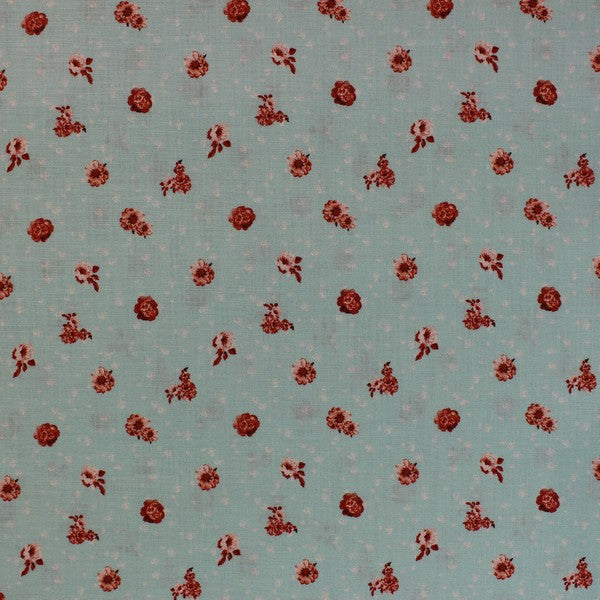 Sea Green & Red flowery print linen (RT-1161)