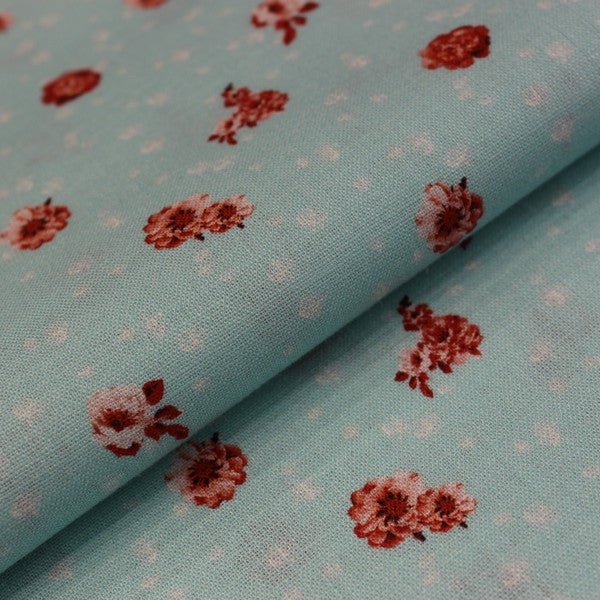 Sea Green & Red flowery print linen (RT-1161)