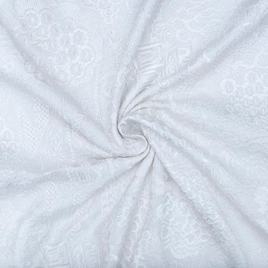White coloured pure silk embroidered fabric (RT-1380)