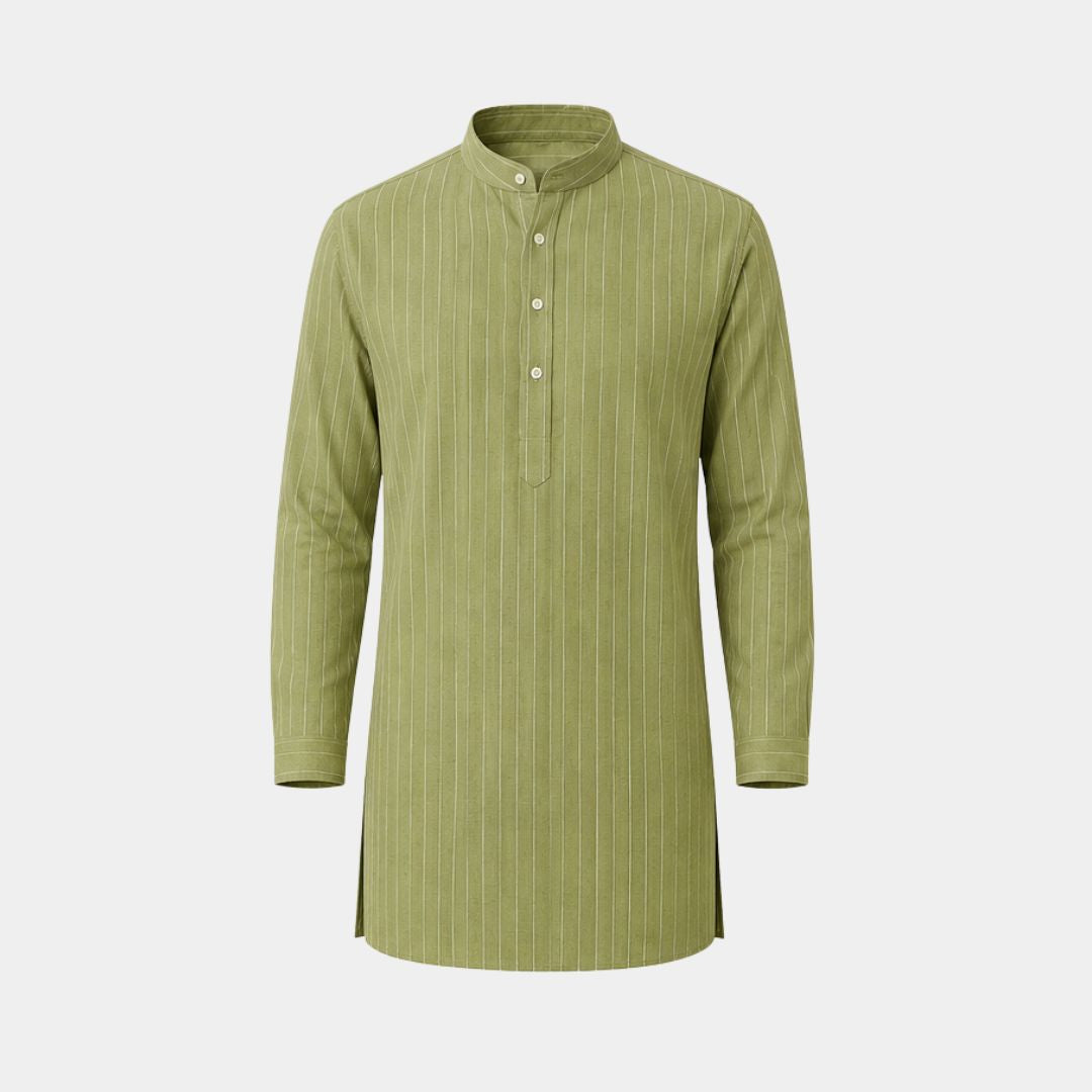 Bright olive coloured stripes european linen (SD 133)