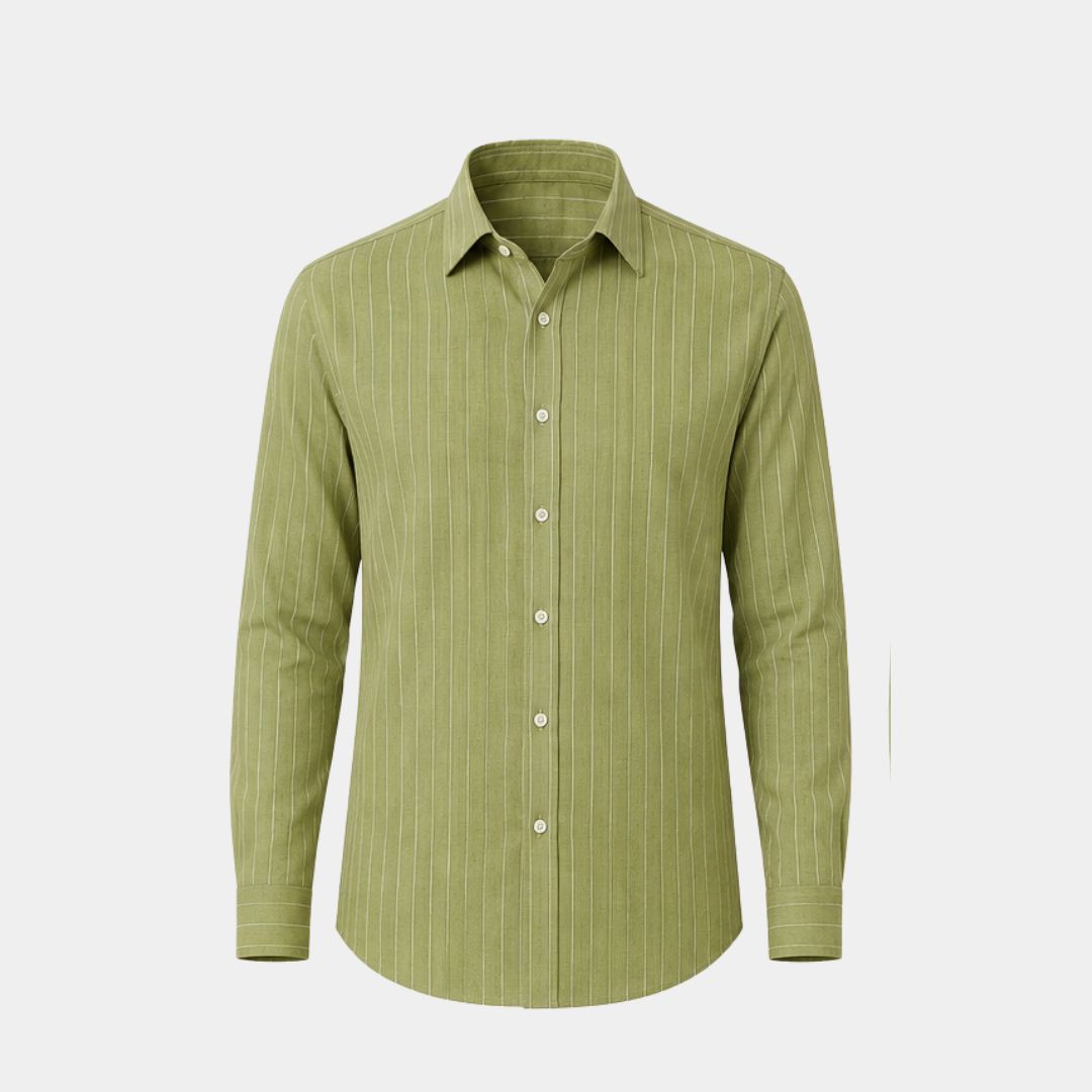 Bright olive coloured stripes european linen (SD 133)