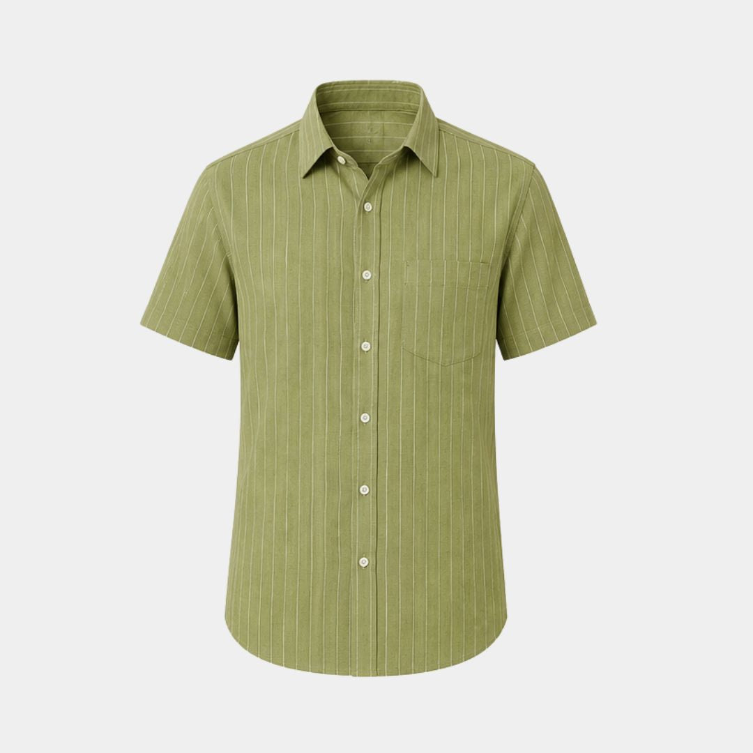 Bright olive coloured stripes european linen (SD 133)