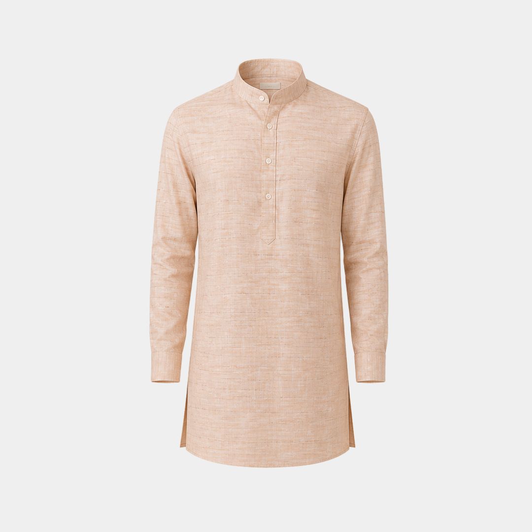 Light almond coloured stripes european linen (SD 134)