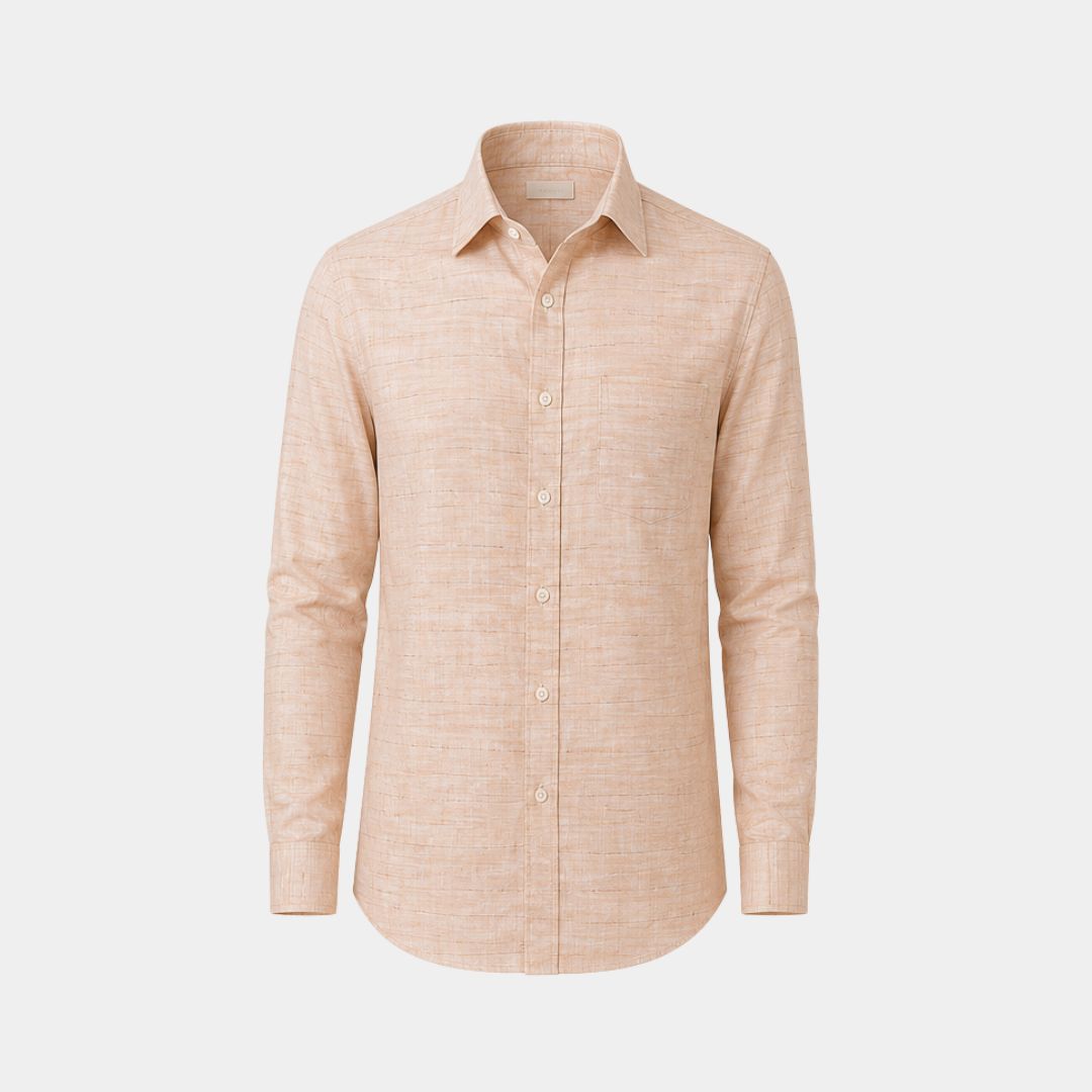 Light almond coloured stripes european linen (SD 134)