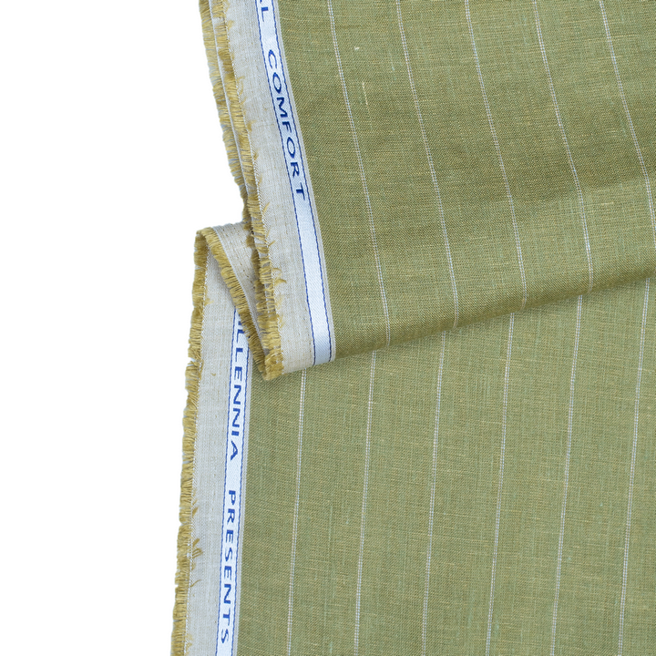 Bright olive coloured stripes european linen (SD 133)