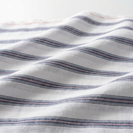 White and Blue Broad Stripes European Linen